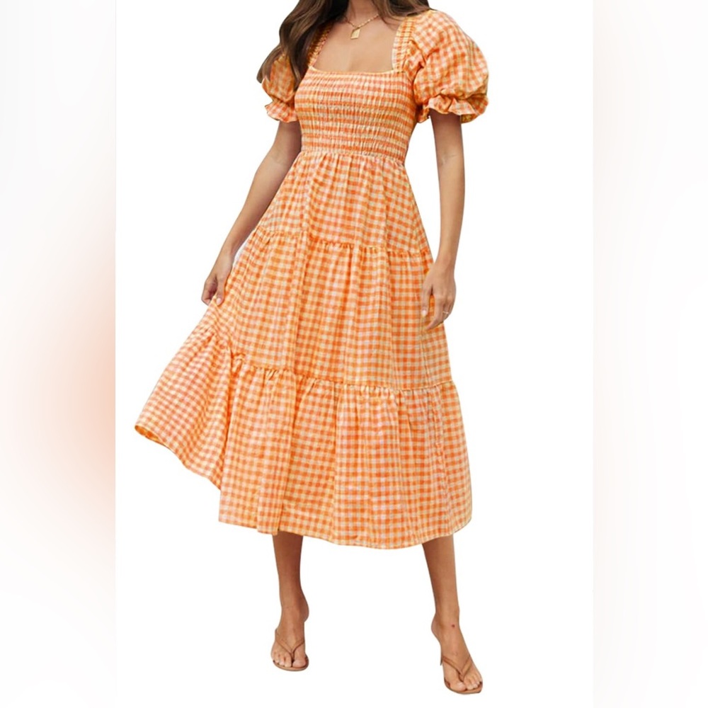 Orange & White Gingham Sundress